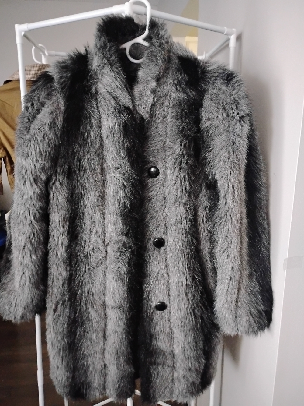 Sears Gray Faux Fur Women's Core Style 3 Button Front Long Sleeve Pea Coat
